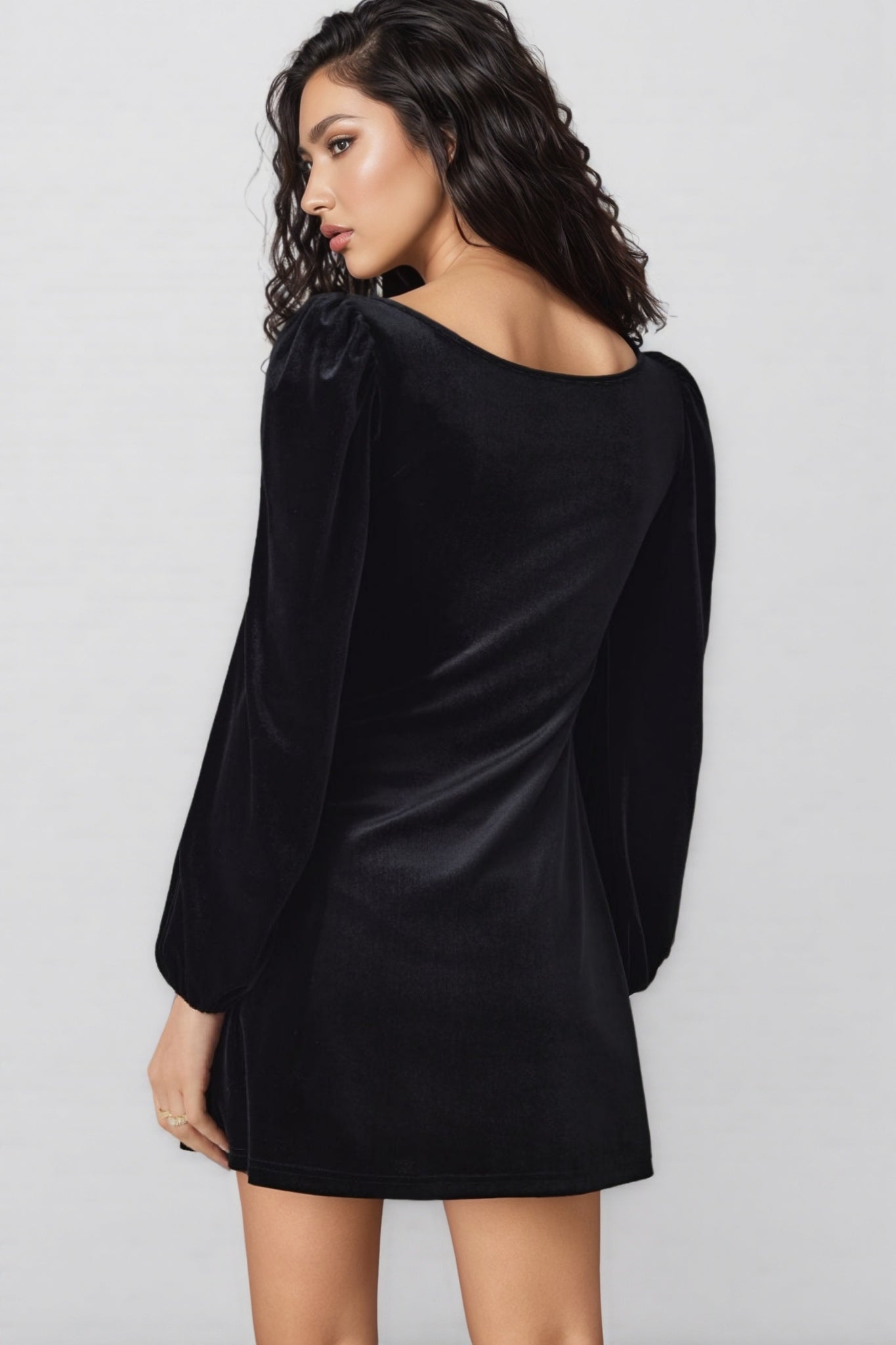 Yoland Long Sleeve Velvet Mini Dress - View 5