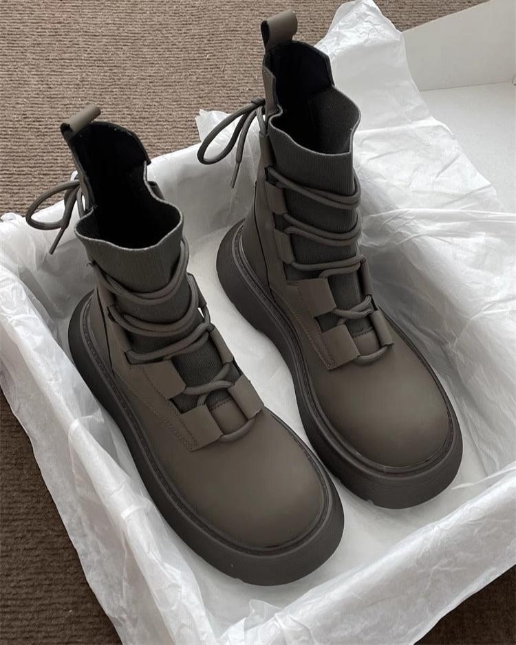 Lace Up Chunky Platform Combat Ankle Boots