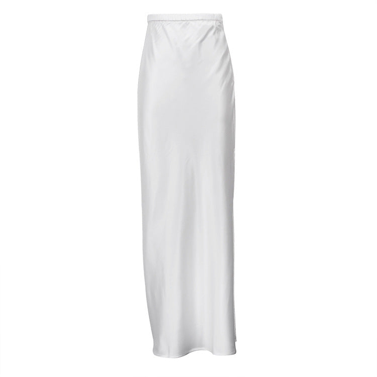 High Waist Satin Bias Cut Mermaid Hem Maxi Skirt 5