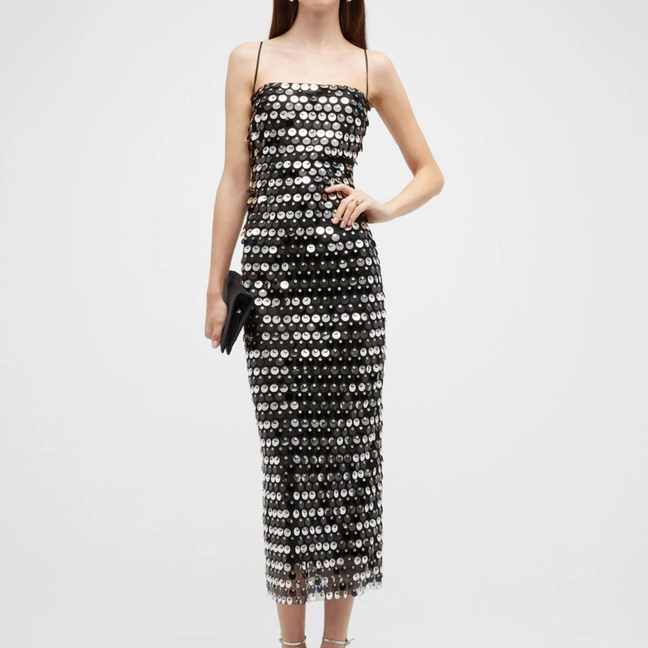 Disc Sequin Spaghetti Strap Square Neck Bodycon Mini Dress