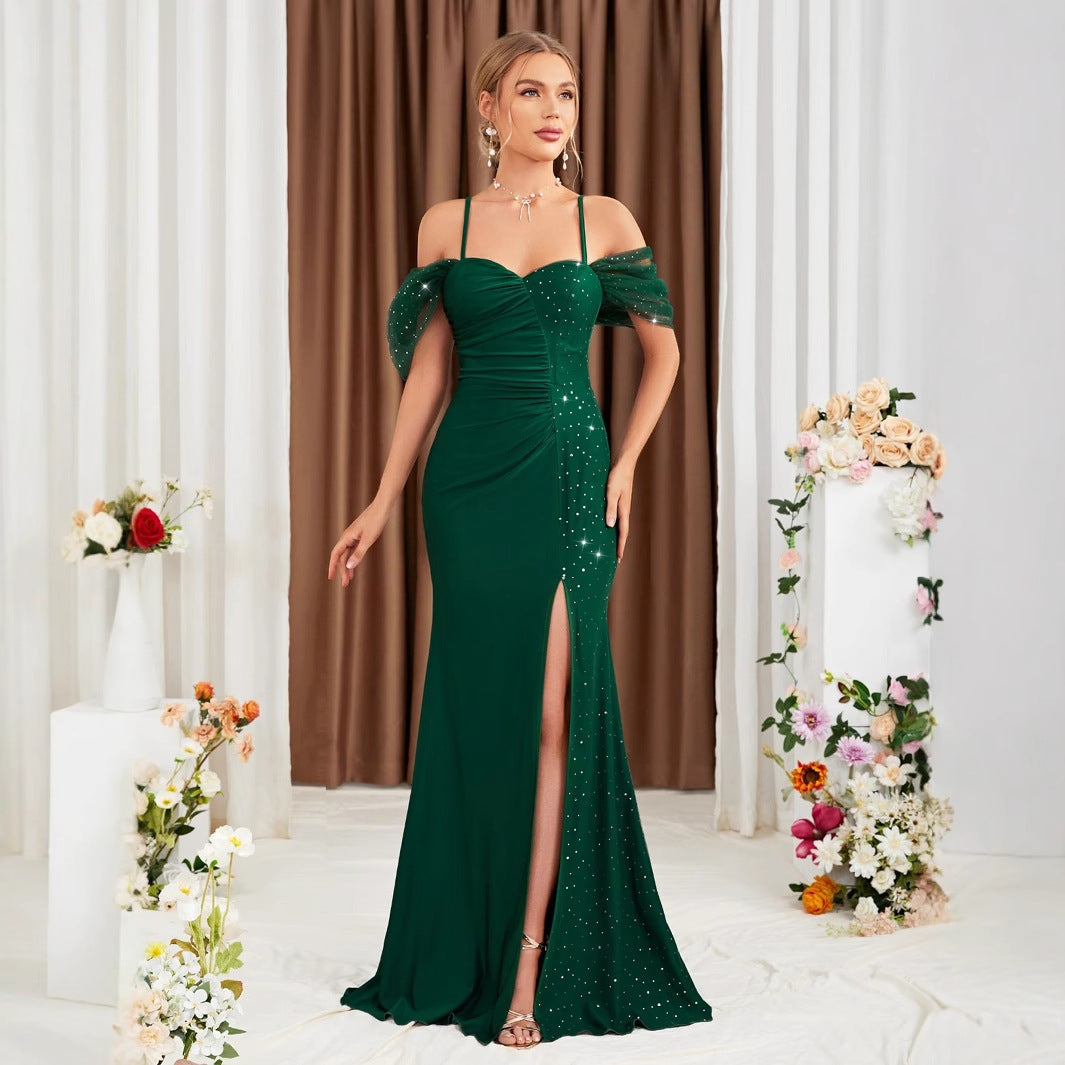 Cold Shoulder Sweetheart Ruched High Split Mermaid Gown