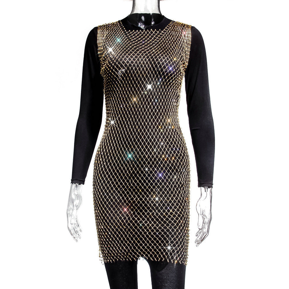 Rhinestone Fishnet Mesh Sleeveless Sheer Mini Beach Cover Up 15