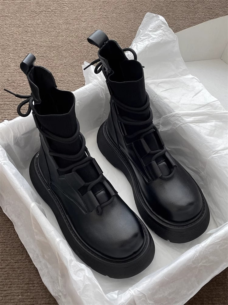 Lace Up Chunky Platform Combat Ankle Boots