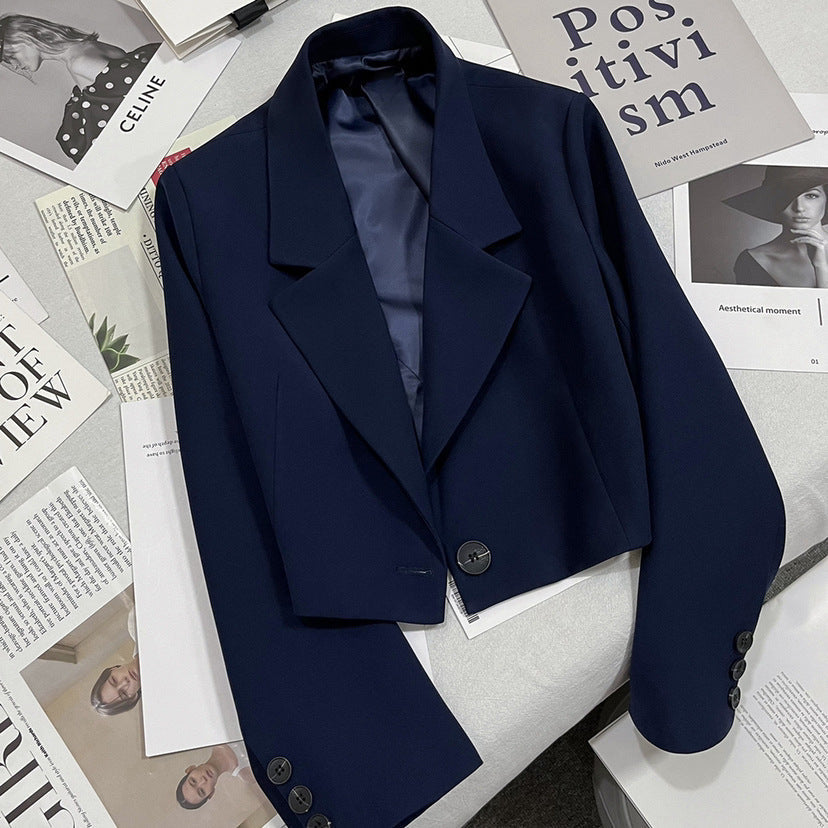 Lapel Single Button Long Sleeve Cropped Blazer 10