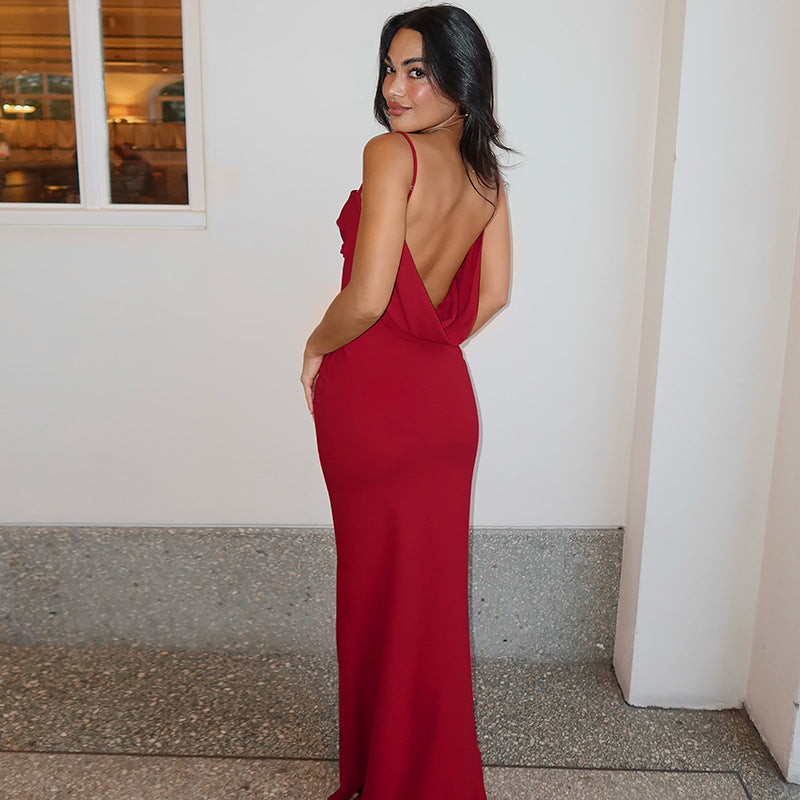 Spaghetti Strap Square Neck Backless Fitted Mermaid Maxi Dress 2