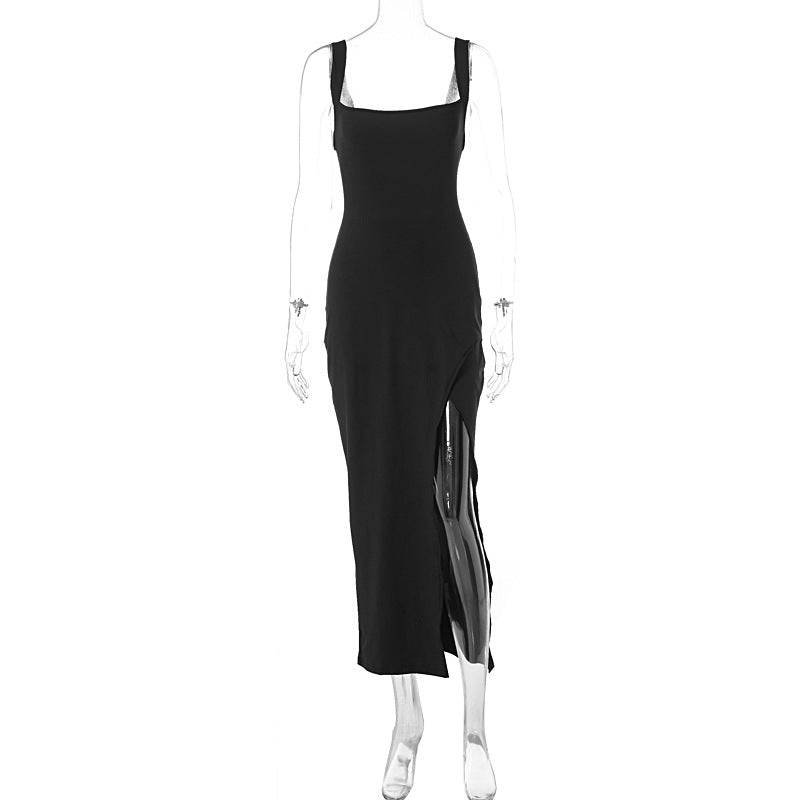 Square Neck Sleeveless Bodycon High Split Maxi Dress 6