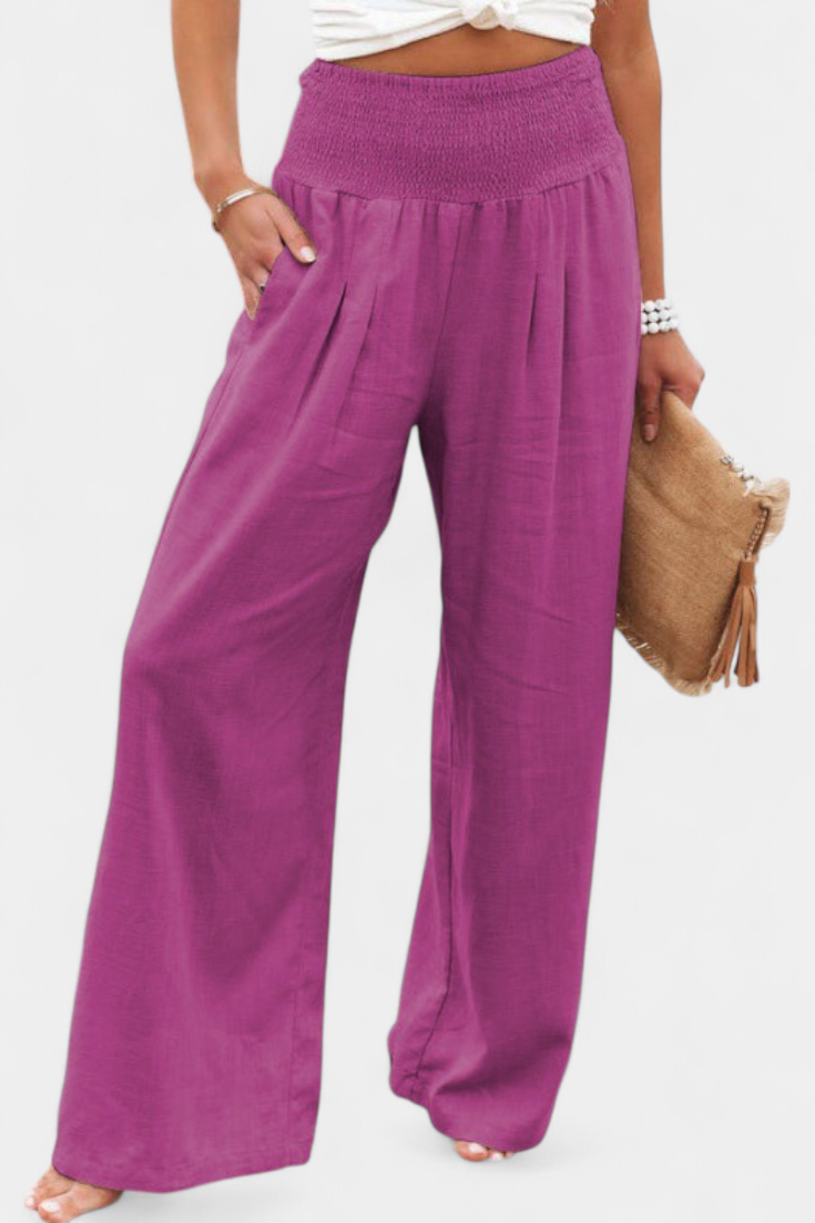 High Waist Smocked Wide Leg Pants