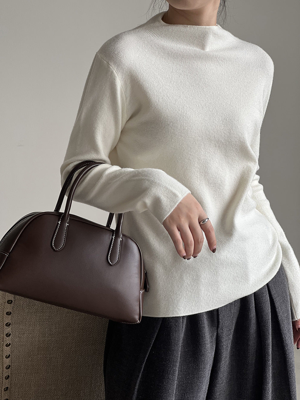 Half turtleneck brushed soft touch sweater