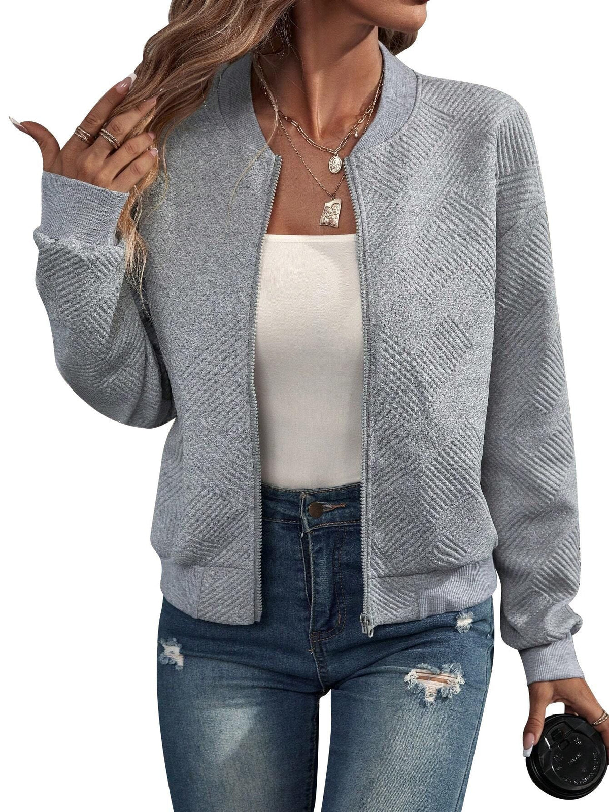 Mireya Jacquard Zip-Up Bomber Jacket