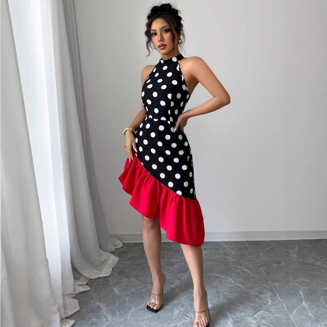 Inés Exclusive Women's Asymmetric Wrap Dress with Dots and Ruffle Details Premium Wardrobe Essential