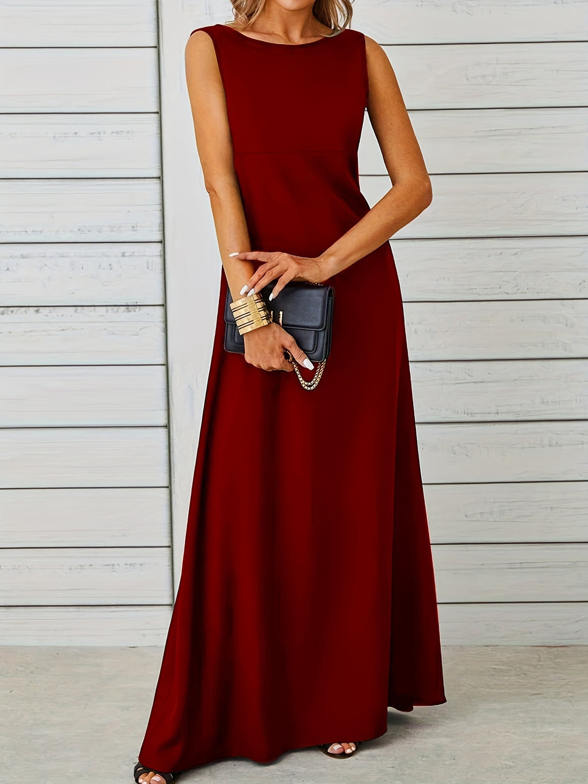 Crew Neck Sleeveless Empire Waist A-Line Maxi Dress 7