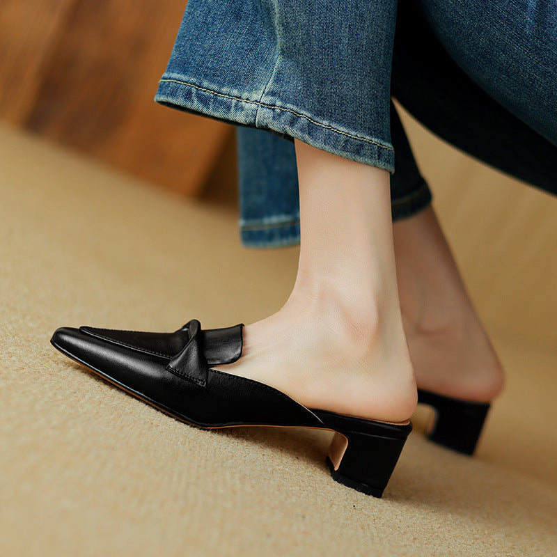 Square Toe Block Heel Mules 19