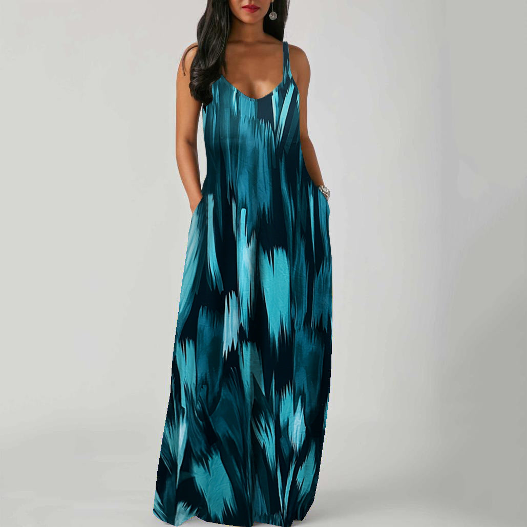 V-Neck Spaghetti Strap Ombre Pocket Loose Maxi Dress 18