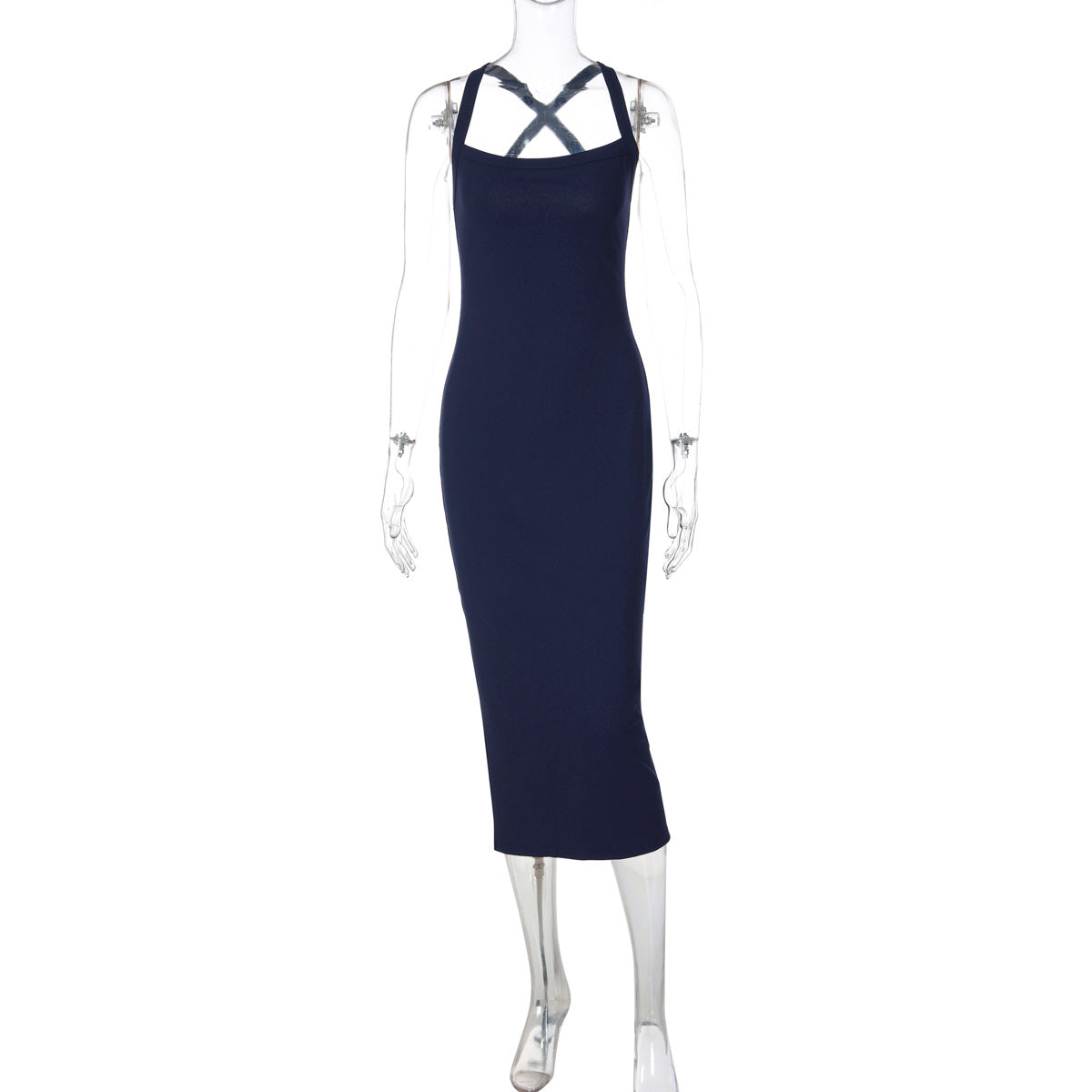 Halter Neck Straight Neckline Sleeveless Bodycon Maxi Dress 2