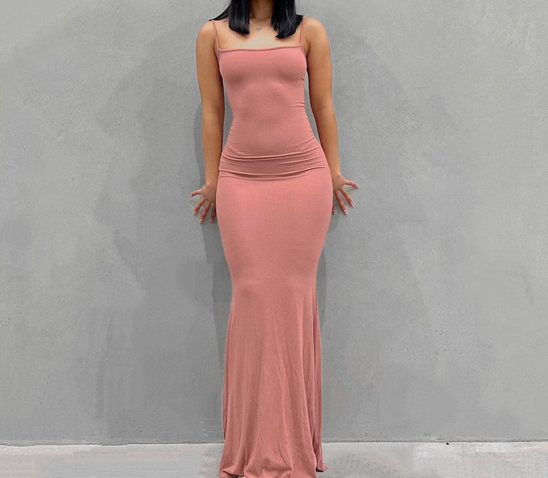 Square Neck Spaghetti Strap Bodycon Mermaid Maxi Dress 10