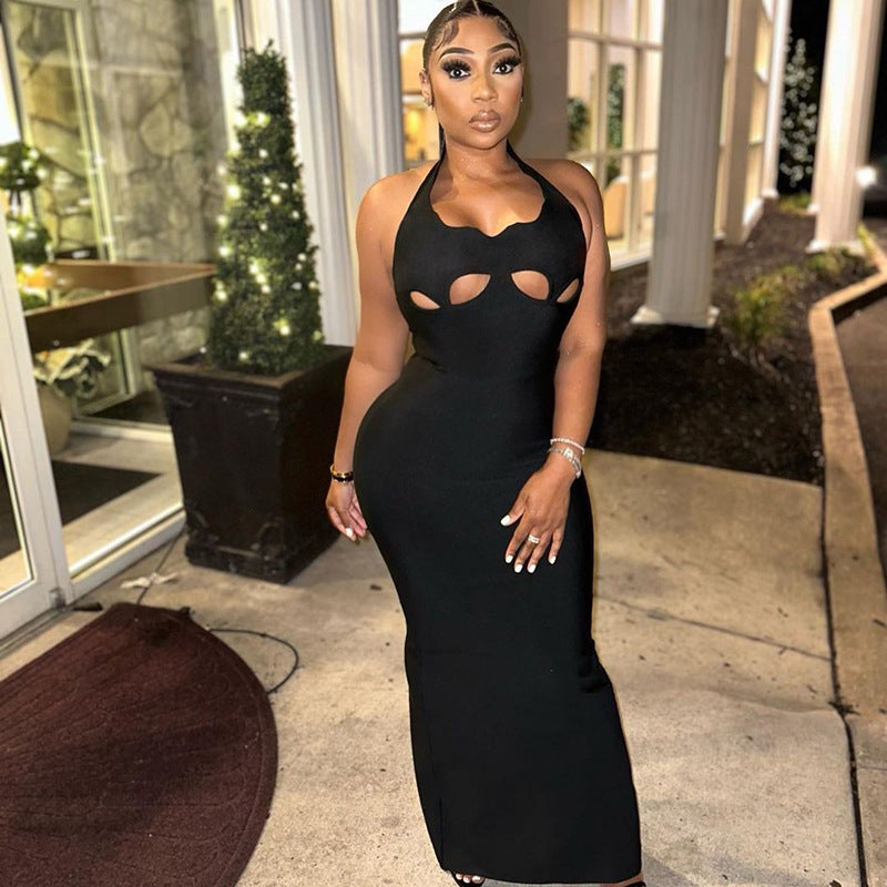 Halter Neck Cut Out Bust Sleeveless Bandage Bodycon Maxi Dress