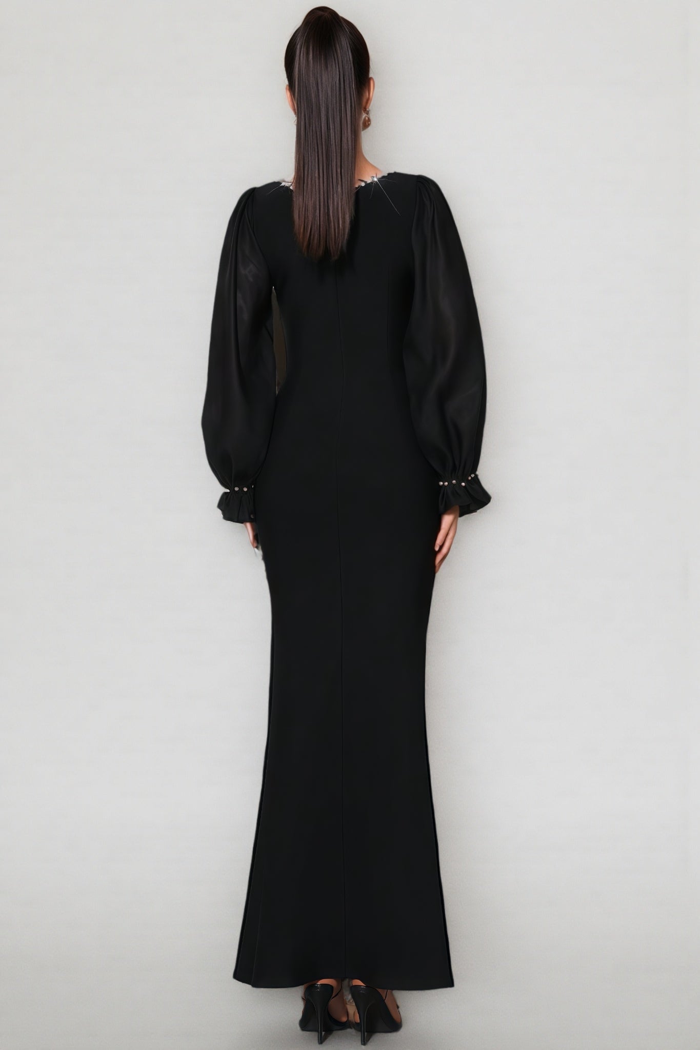 Thariy Black Square Neck Rhinestone Maxi Dress - View 3