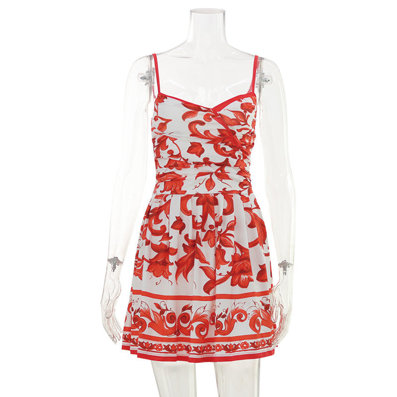 Baroque Print Sweetheart Neck Cami Fit and Flare Mini Dress 2