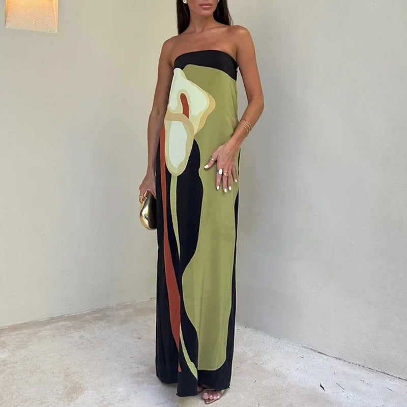 Strapless Floral Print Column Maxi Gown