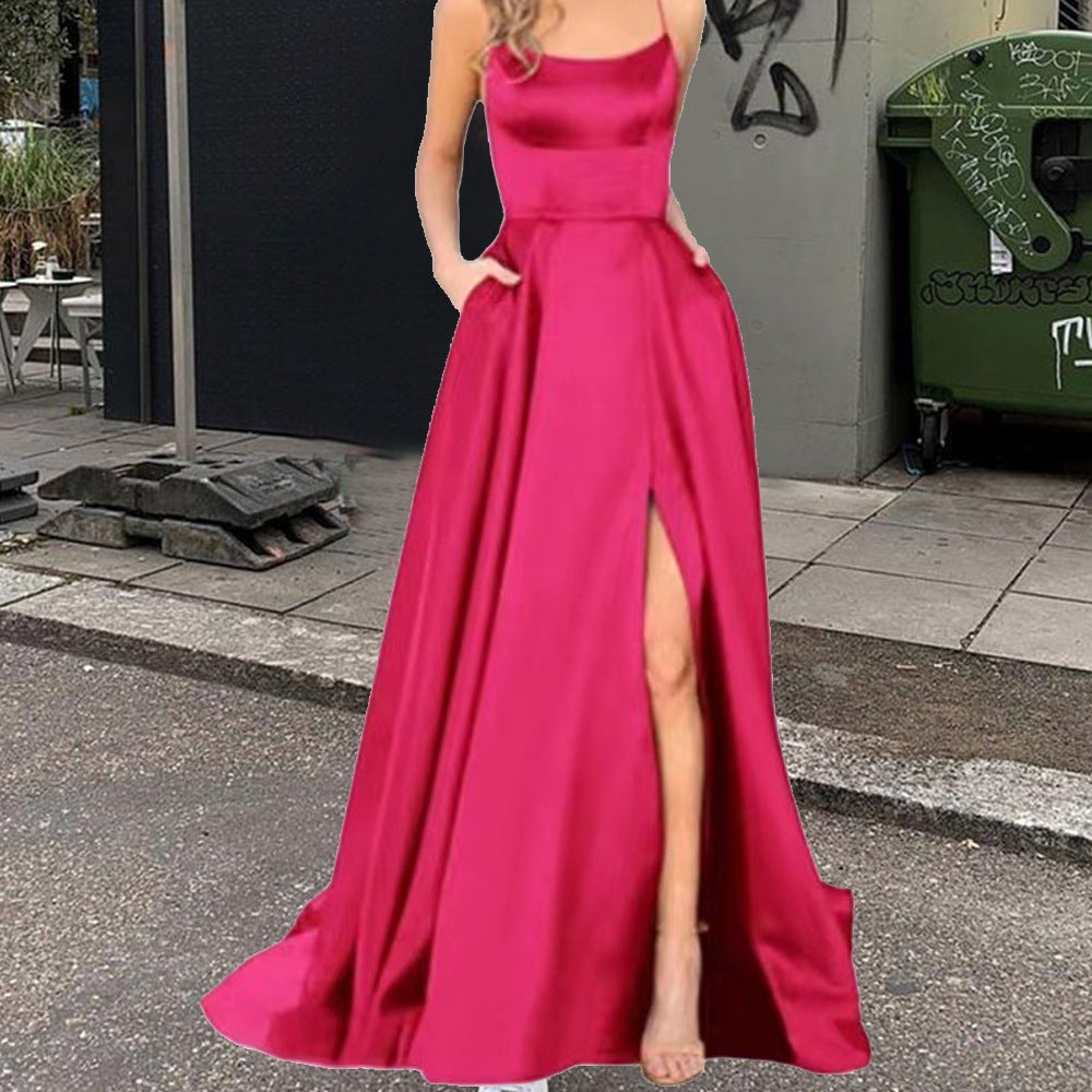 Satin Halter Neck Mermaid High Split Maxi Dress