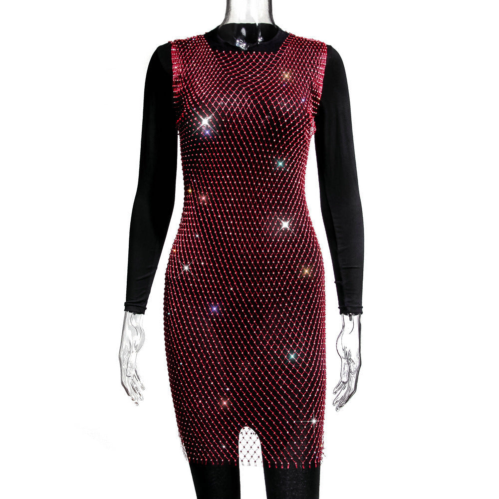 Rhinestone Fishnet Mesh Sleeveless Sheer Mini Beach Cover Up 13