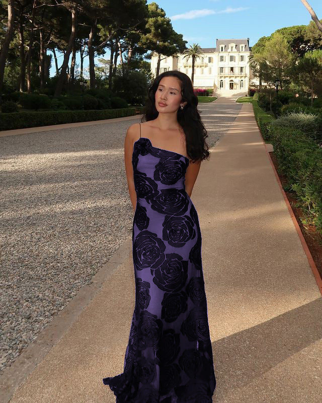 Floral Applique Spaghetti Strap Mesh Backless Slip Maxi Dress - View 7