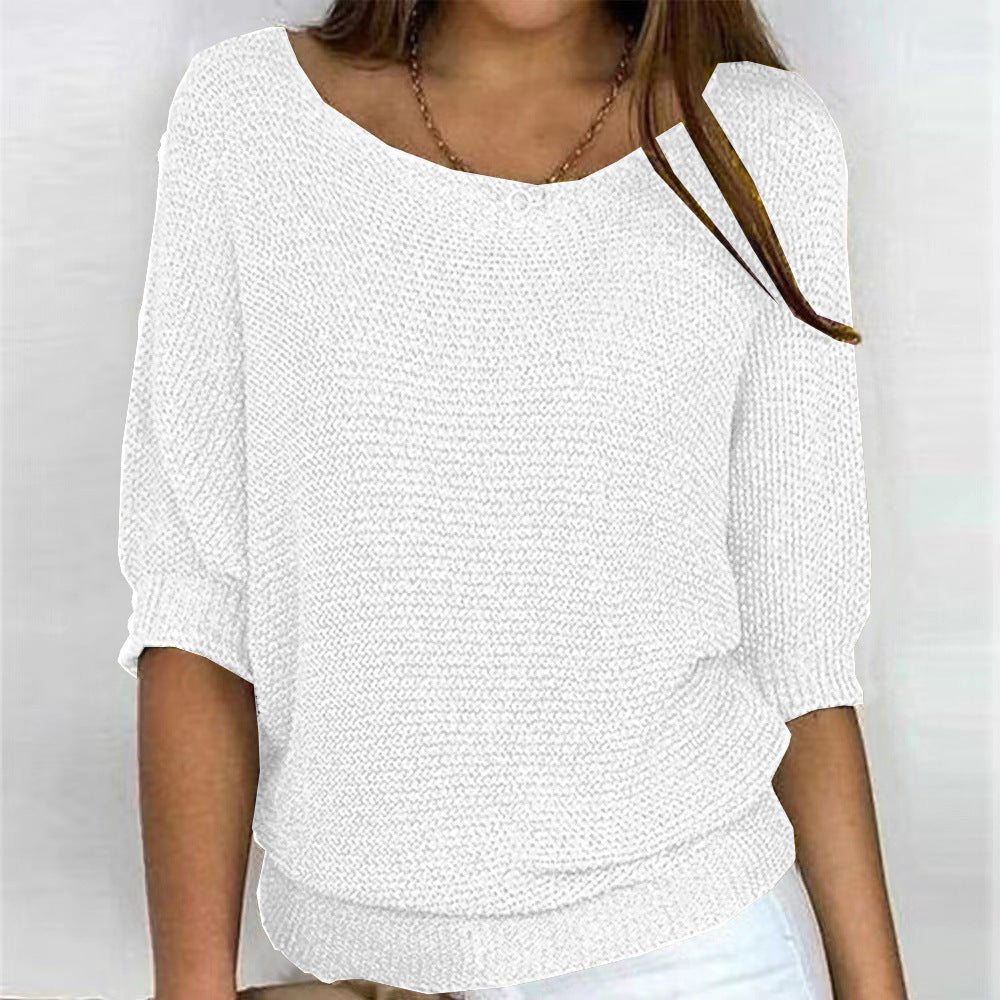 Boat Neck Short Sleeve Ribbed Hem Knit Sweater