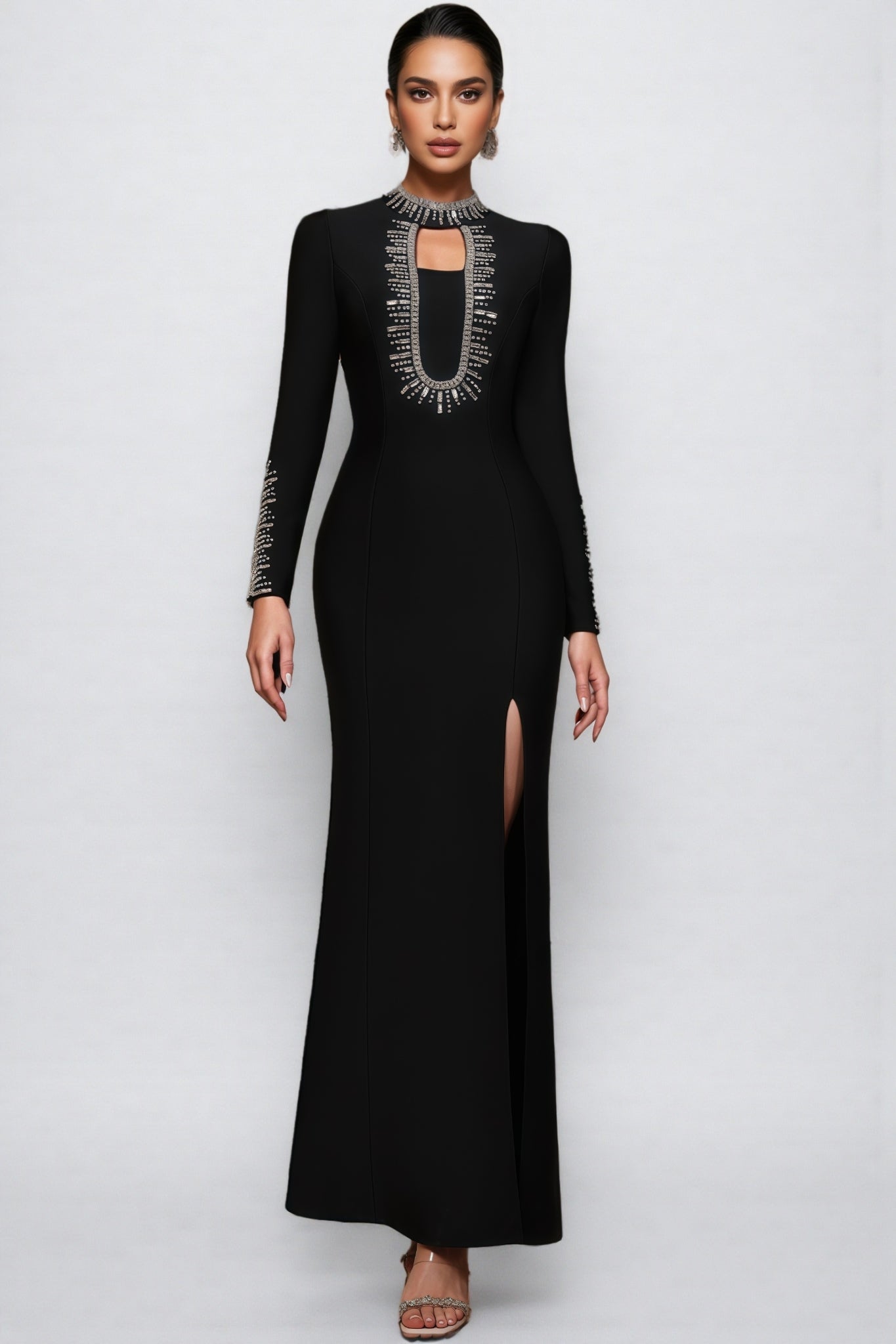 Nyred Black Sequined High Split Maxi Dress - View 2