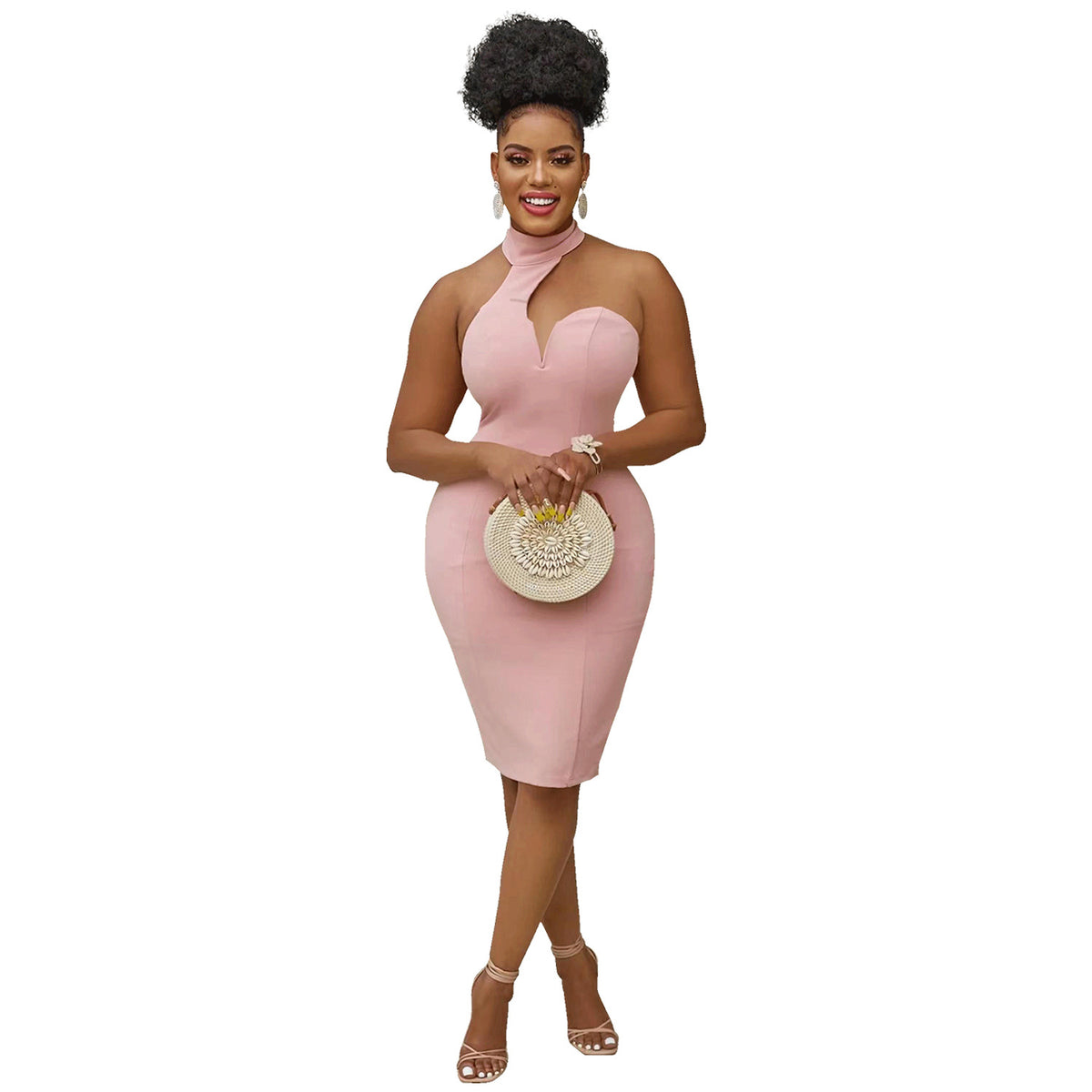 Asymmetric Halter Neck Sweetheart Cut Out Sleeveless Bodycon Midi Dress 2
