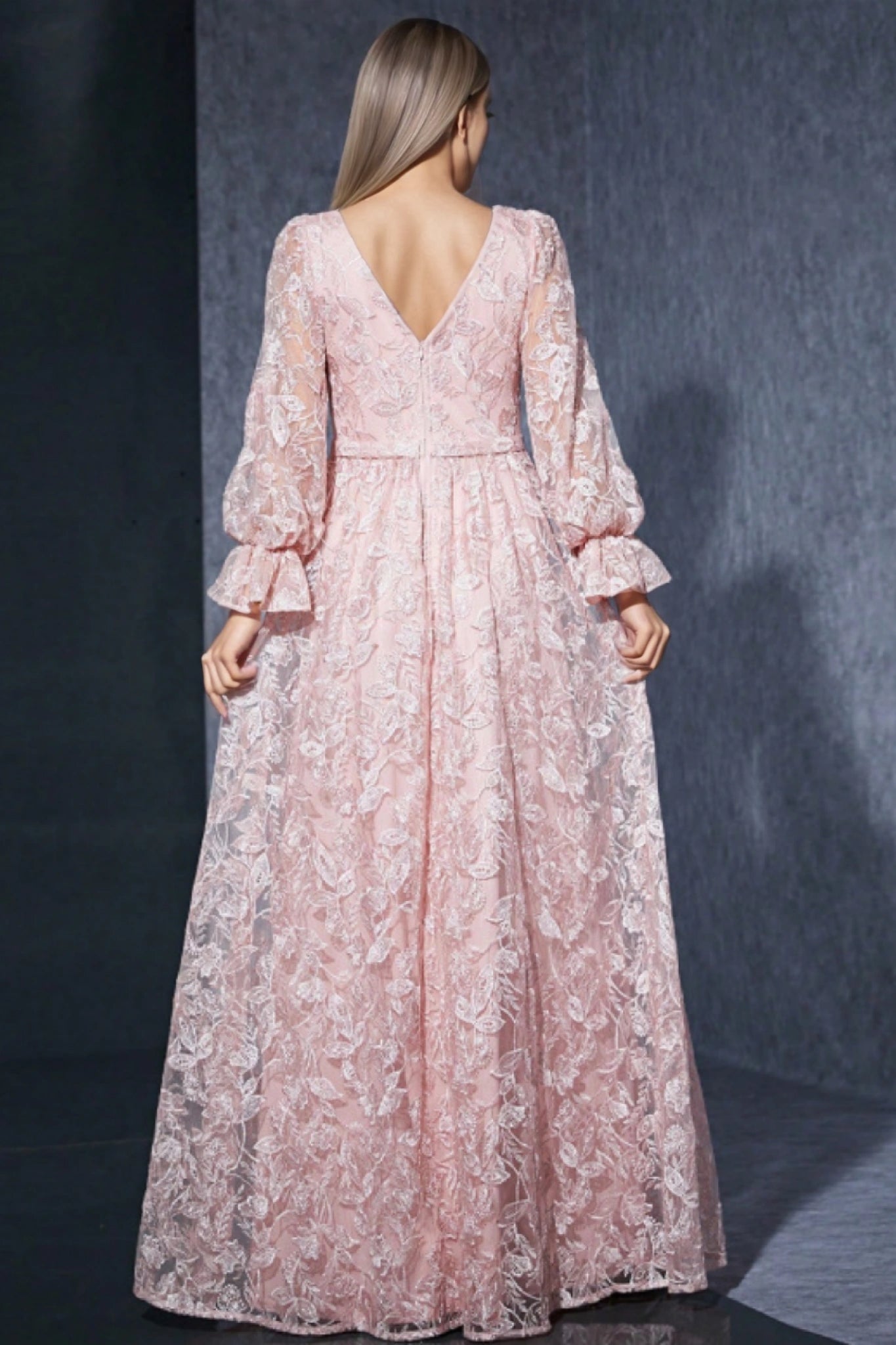 Zaria Pink Lace High Slit Maxi Dress - View 5