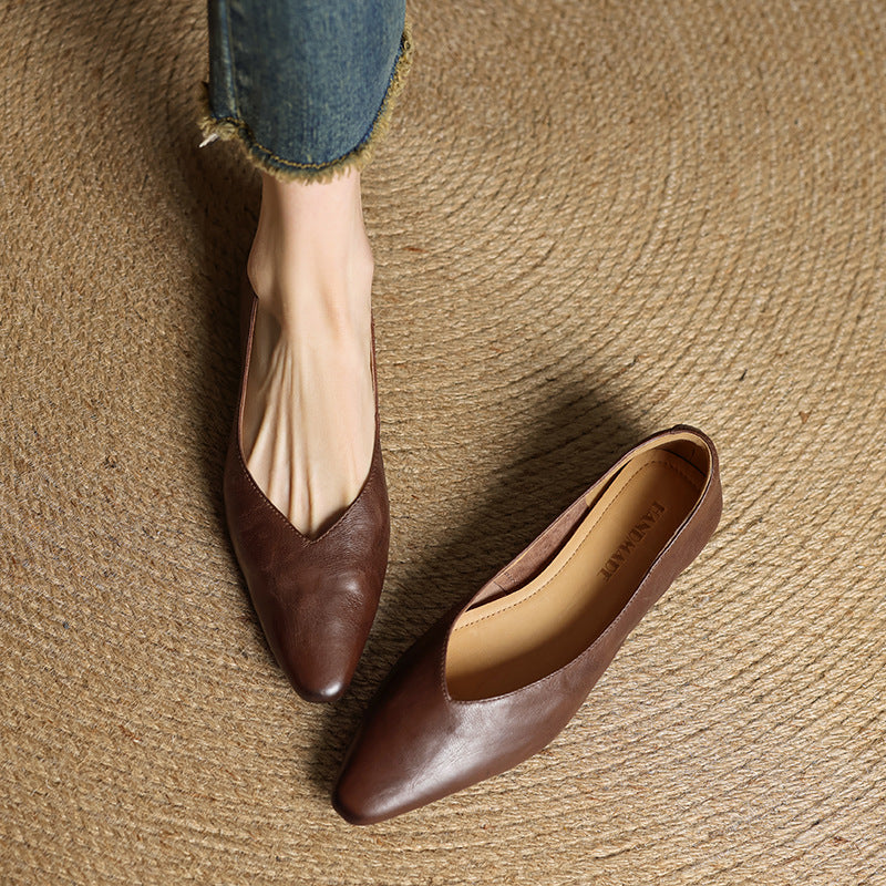 Pointed Toe V Cut Slip On Flats