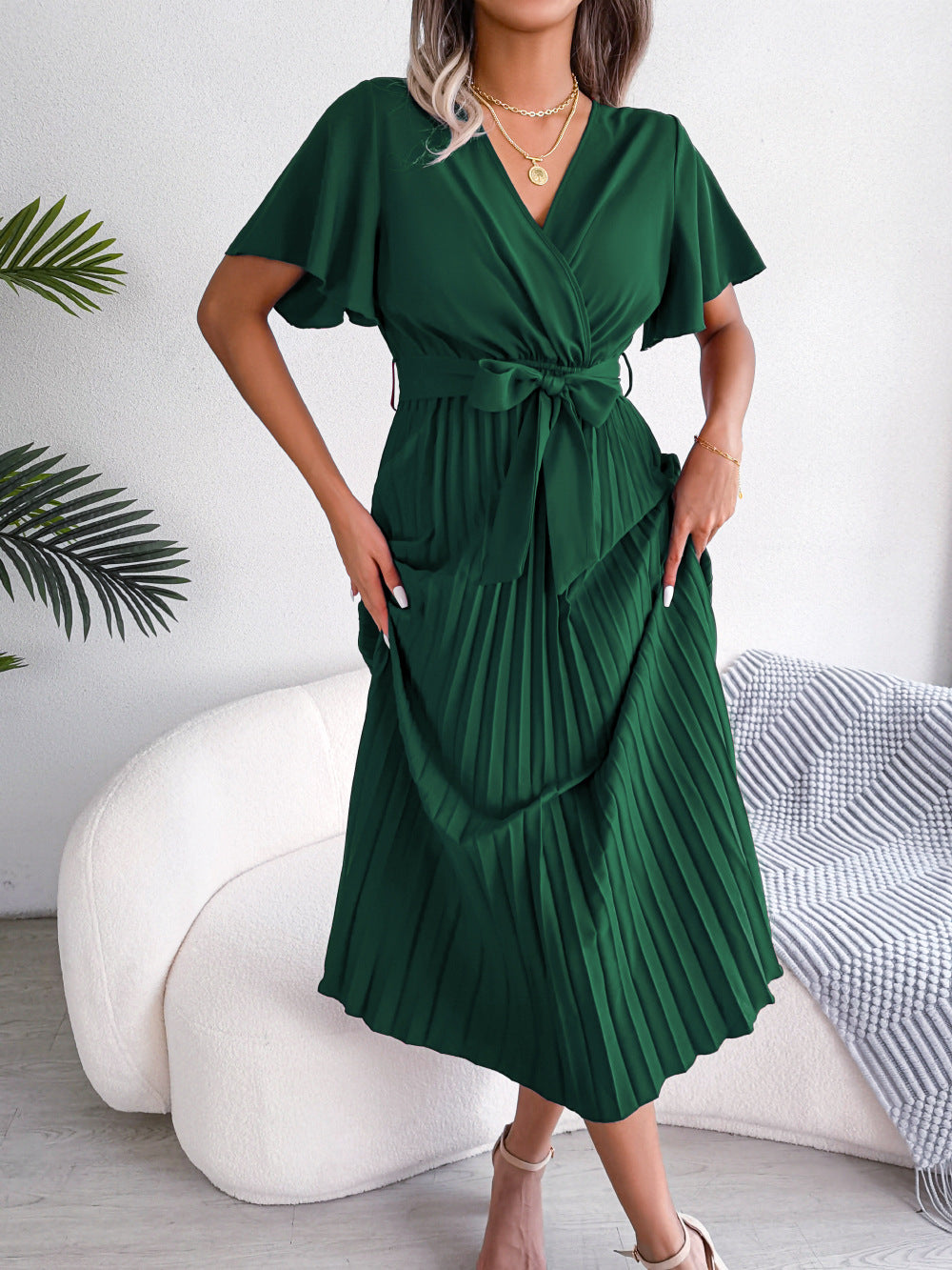 Cross VNeck Pleated Dress