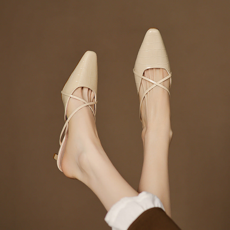 Croc Embossed Pointed Toe Kitten Heel Mules