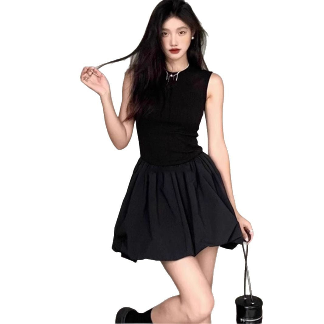 Sleeveless Knit Top Bubble Hem Mini Two Piece Set 5