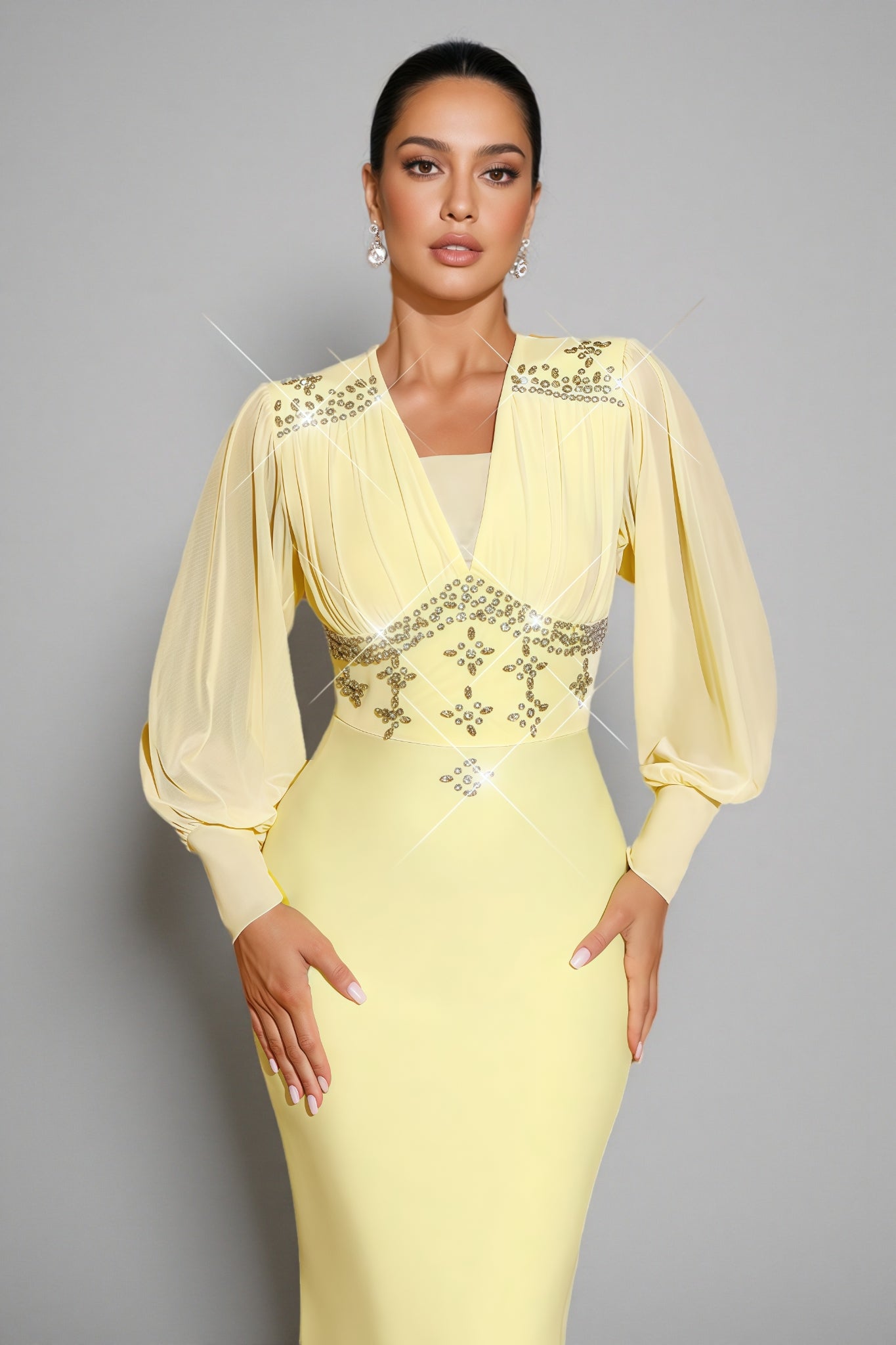Euopa Yellow Rhinestone Maxi Dress - View 5