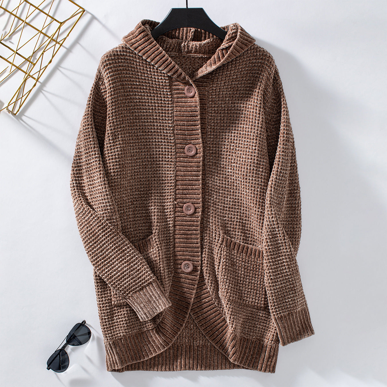 Vintage Loose Button Hooded Knit Cardigan Jacket