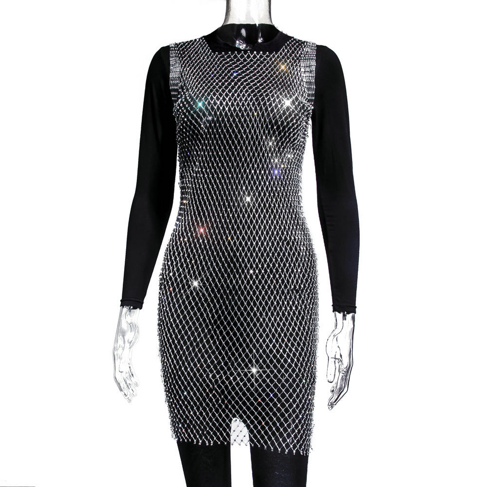 Rhinestone Fishnet Mesh Sleeveless Sheer Mini Beach Cover Up 16