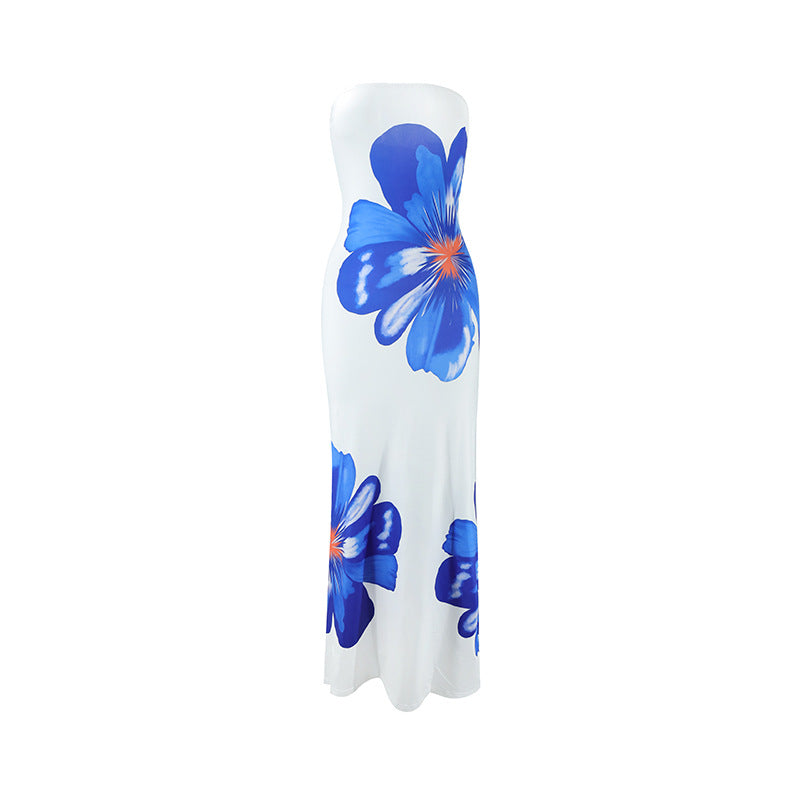 Large Floral Print Strapless Tube Column Maxi Dress 2