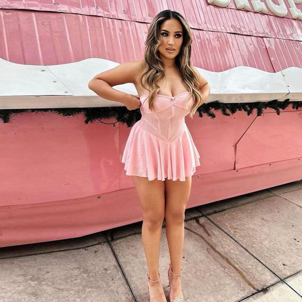 Strapless Sweetheart Corset Seam Textured Knit Fit and Flare Mini Dress 4