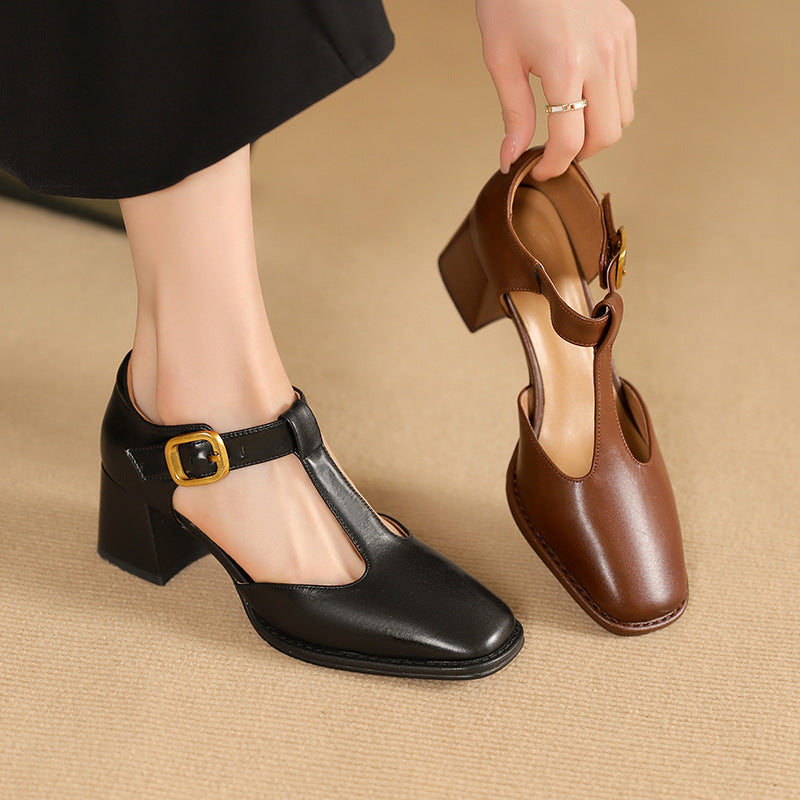 T-Strap Square Toe Block Heel Mary Jane Pumps
