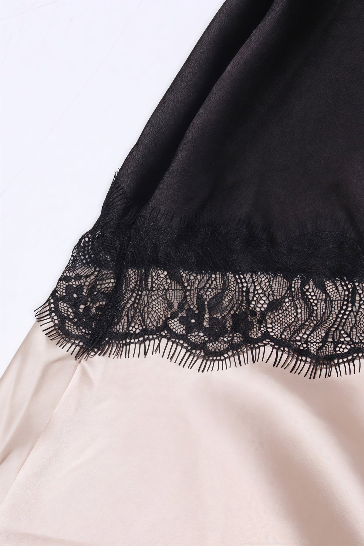 V-Neck Lace Trim Contrast Panel Satin Slip Maxi Dress 8