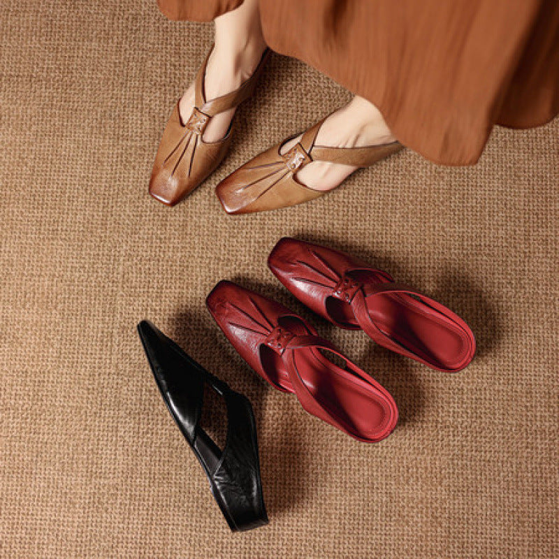 Square Toe Knot Strap Flat Mules