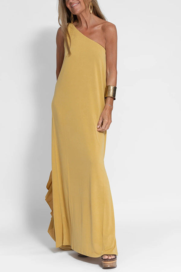 Summer One Shoulder Split Solid Color Vest Maxi Dress for Women
