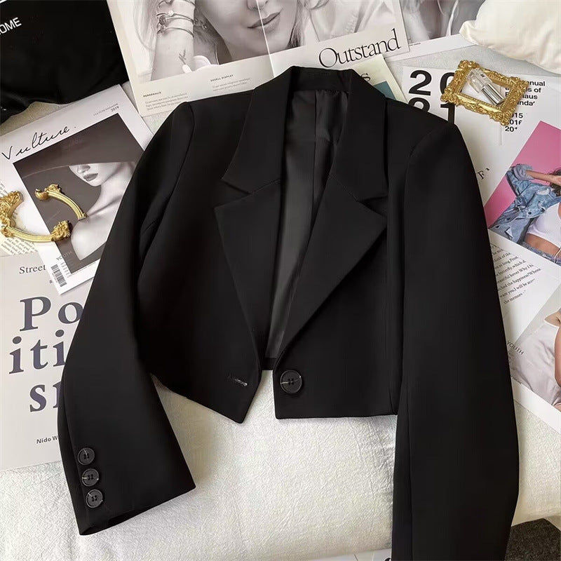 Lapel Single Button Long Sleeve Cropped Blazer 11