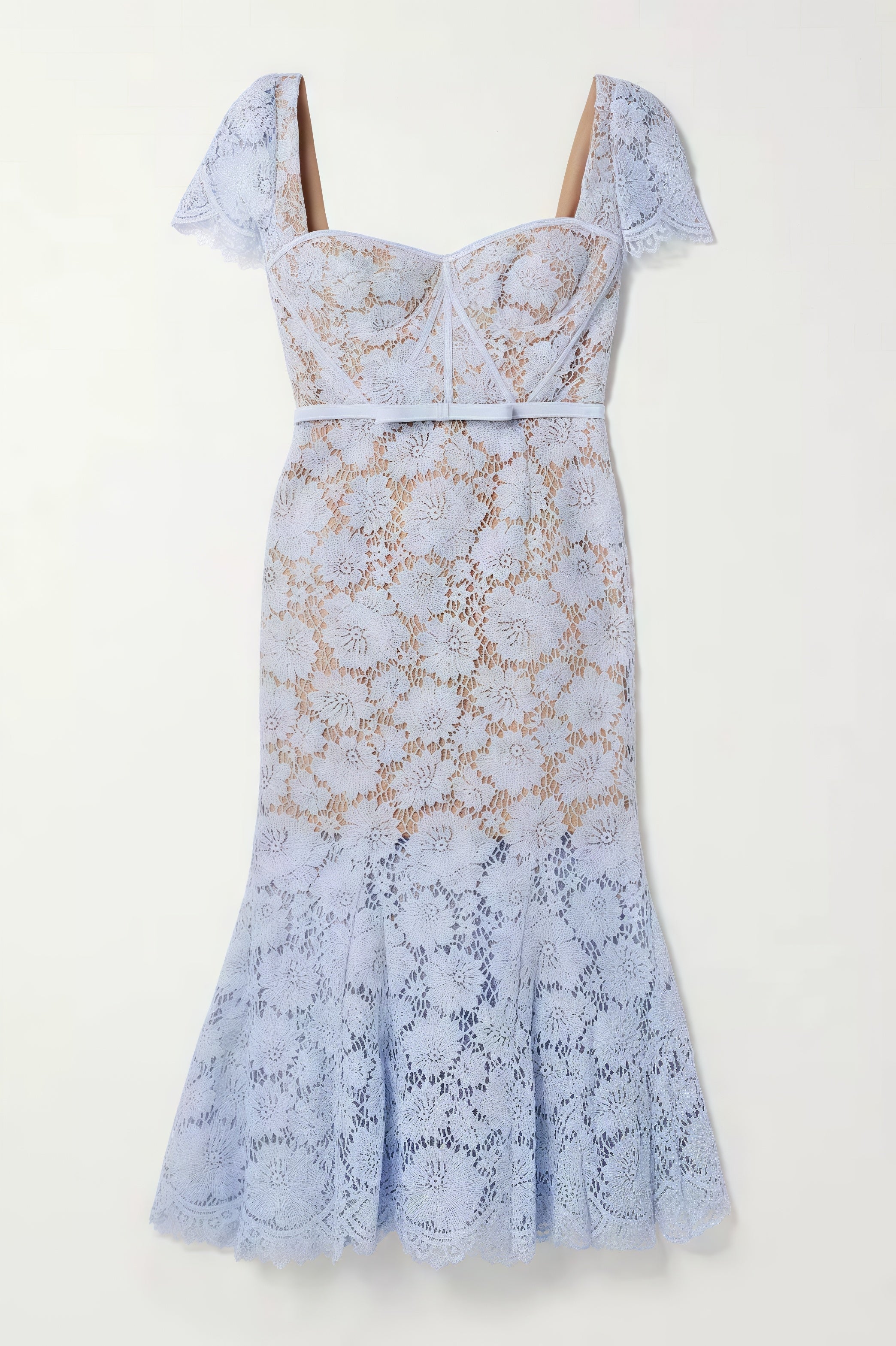 Xanea Square Neck Blue Lace Midi Dress - View 5