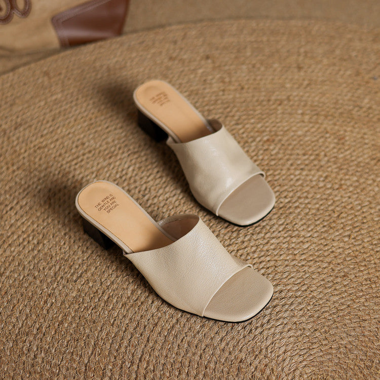Square Open Toe Block Heel Slide Mules