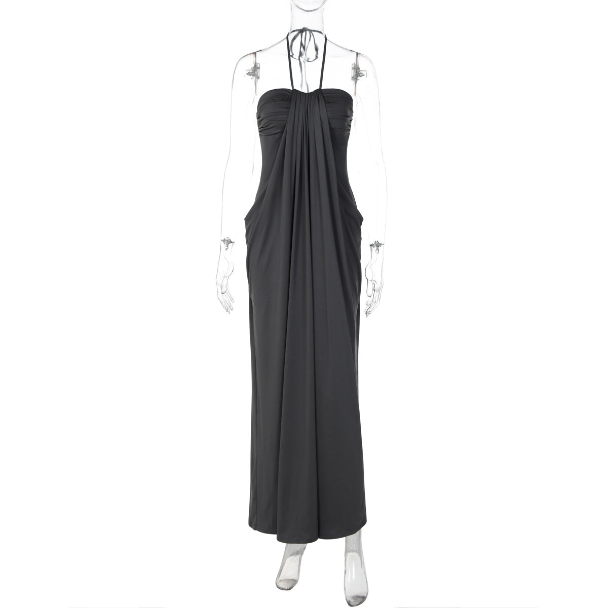 Halter Neck Draped Front Ruched Bust Maxi Dress 4