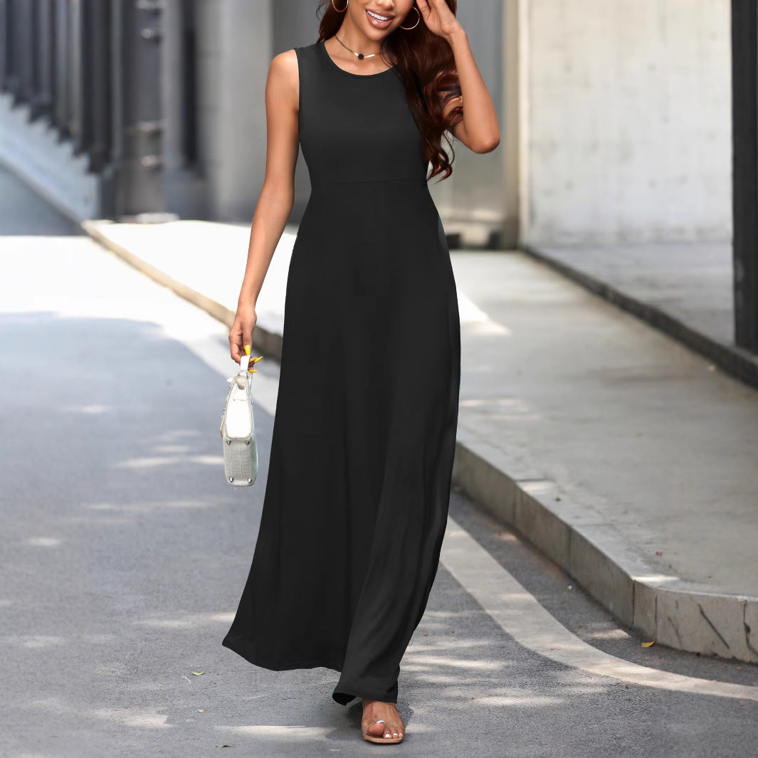 Crew Neck Sleeveless Empire Waist A-Line Maxi Dress