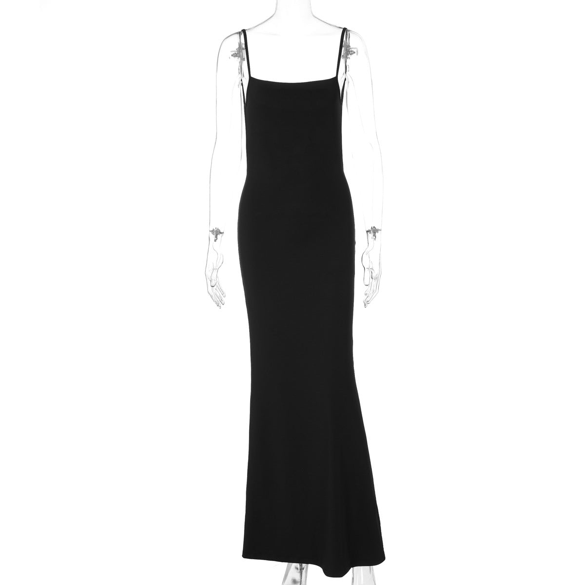Spaghetti Strap Square Neck Backless Fitted Mermaid Maxi Dress 7