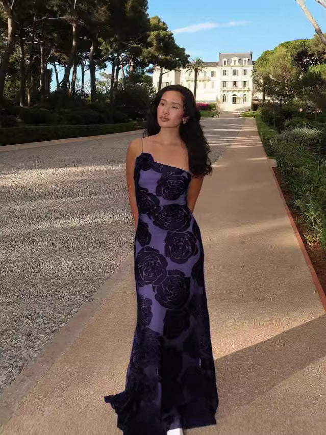 Floral Applique Spaghetti Strap Mesh Backless Slip Maxi Dress - View 4